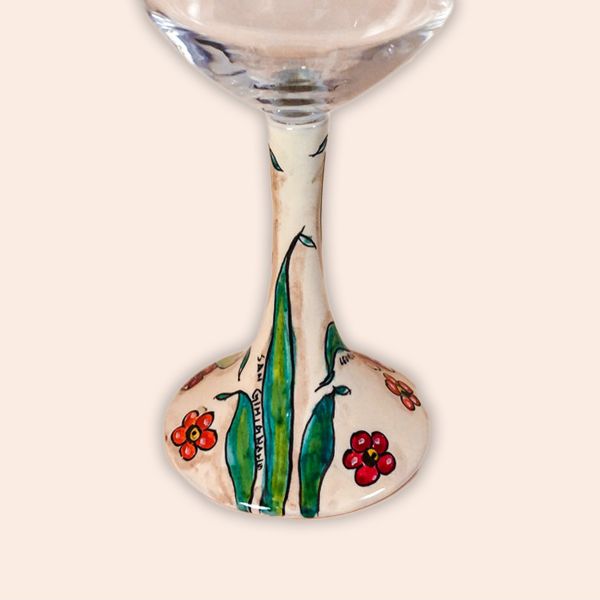 ELEGANT LEAD-FREE CRYSTAL GLASS WITH CERAMIC STEM:  FLOWER DESIGN cm.23h